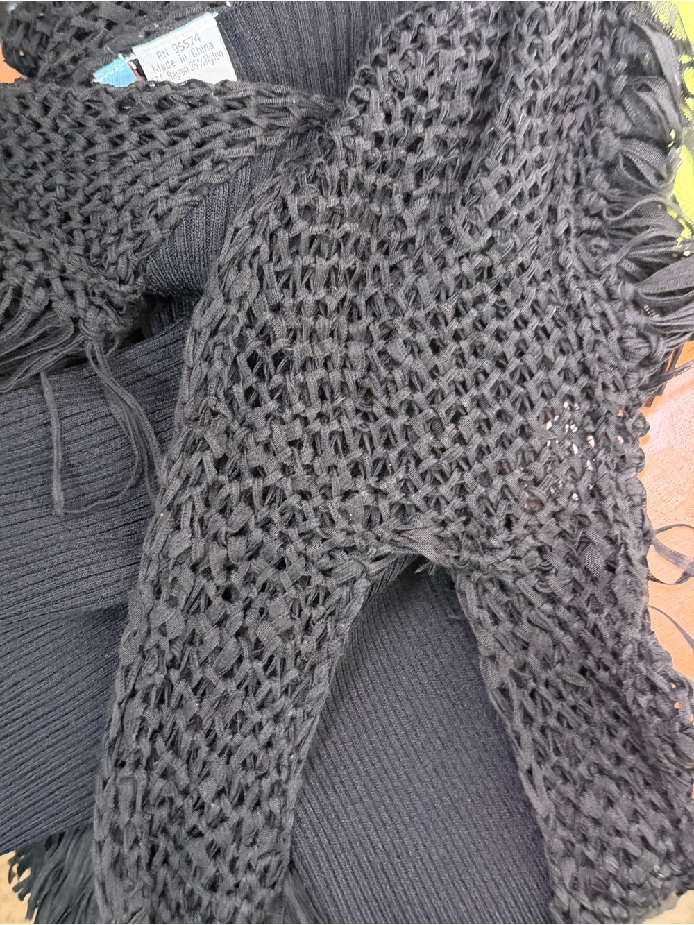 Pow Wow Black Fringe Crochet Sweater L Boho Western Festival Statement Top - Picture 12 of 14